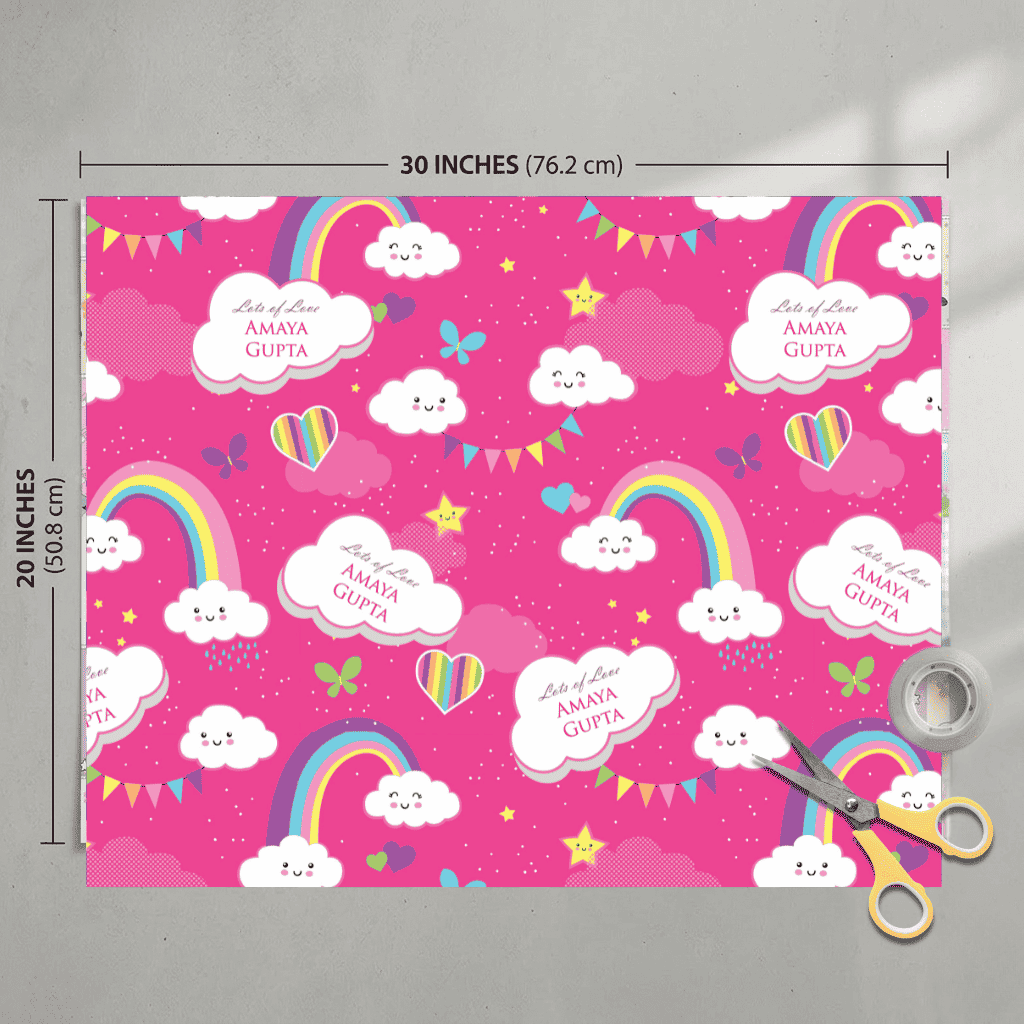 Custom Gift Wrapping Paper for Kids - Rainbow Skies Theme - Chatterbox Labels - Wrapping Paper