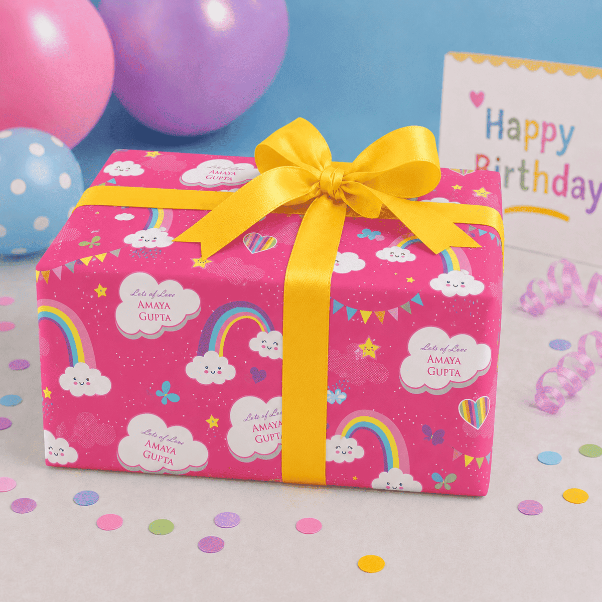 Custom Gift Wrapping Paper for Kids - Rainbow Skies Theme - Chatterbox Labels - Wrapping Paper