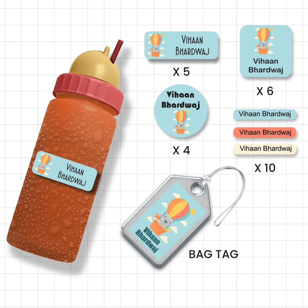 Assorted Shapes Waterproof Labels - Retro Hot Air Balloon Theme - Chatterbox Labels - Personalised Waterproof Stickers - Opaque