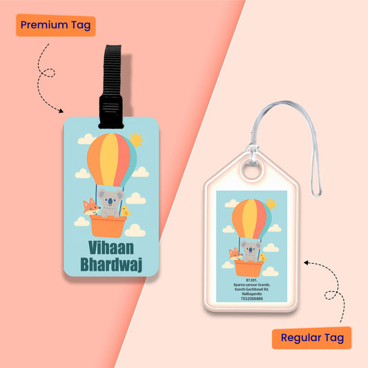 Personalized Bag Tags for Kids - Retro Hot Air Balloon Design - Chatterbox Labels - Bag Tags