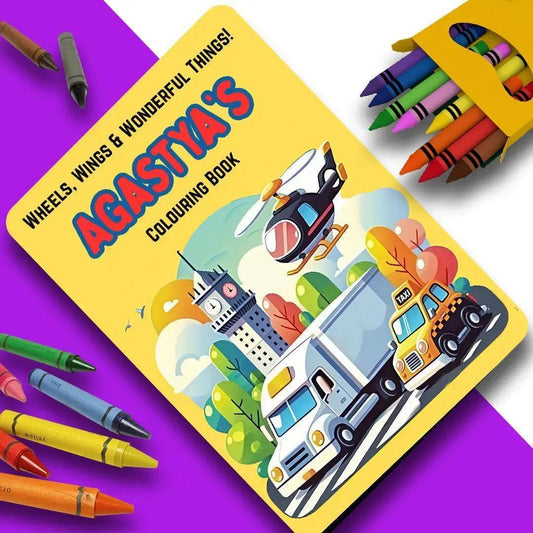Return Gift - Personalised Colouring Book with Custom Faber - Castell Crayon Box - Chatterbox Labels - Colouring Book