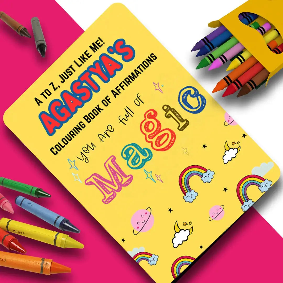 Personalised Colouring Book with Faber-Castell Crayon Box Chatterbox Labels