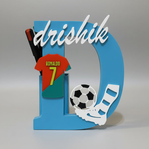Personalised Name Stand & Pen Holder Football Ronaldo Theme