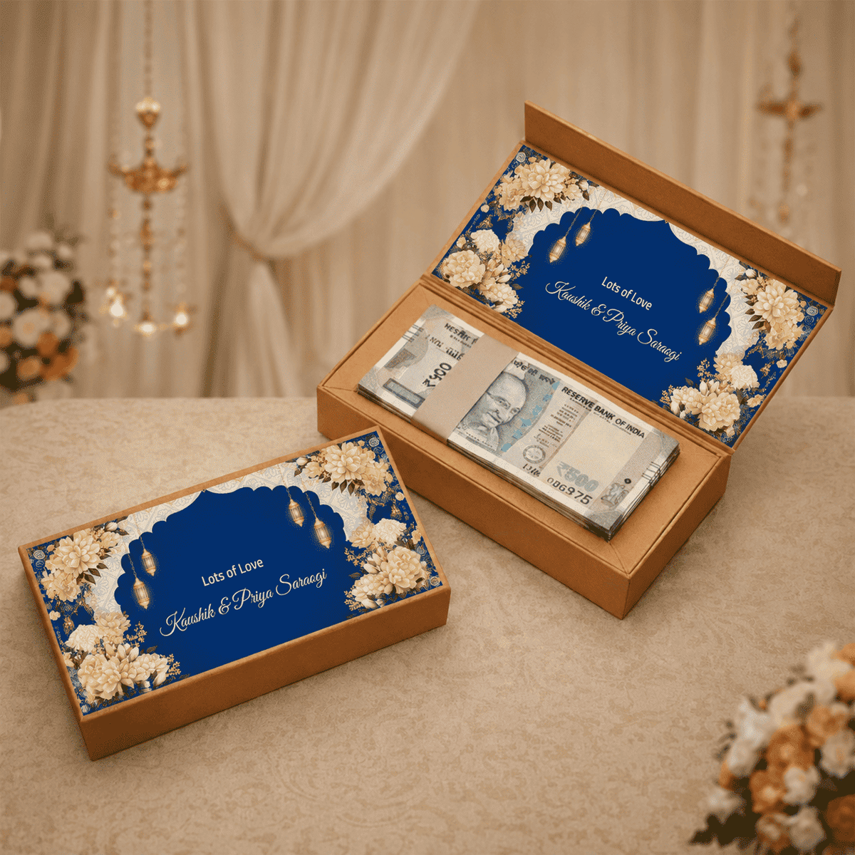 Personalised Shagun Cash Gift Box - Royal Sapphire - Chatterbox Labels-Cash Box
