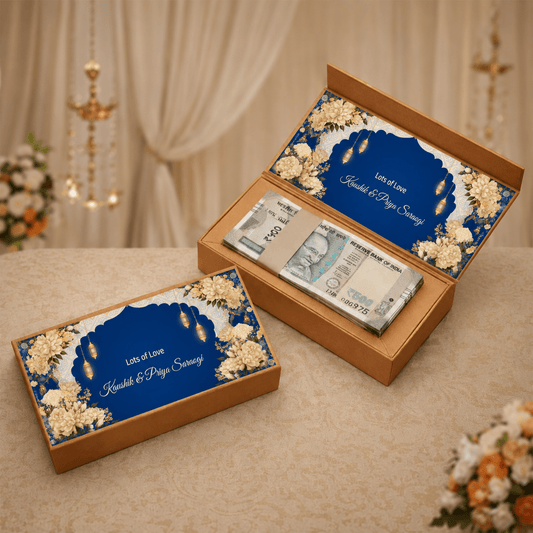 Personalised Shagun Cash Gift Box - Royal Sapphire - Chatterbox Labels-Cash Box