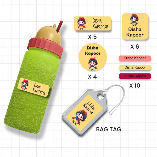 Assorted Shapes Waterproof Labels - Snow White Design - Chatterbox Labels - Personalised Waterproof Stickers - Opaque