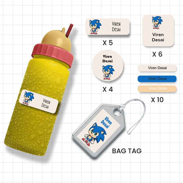 Assorted Shapes Waterproof Labels - Sonic Theme - Chatterbox Labels - Personalised Waterproof Stickers - Opaque