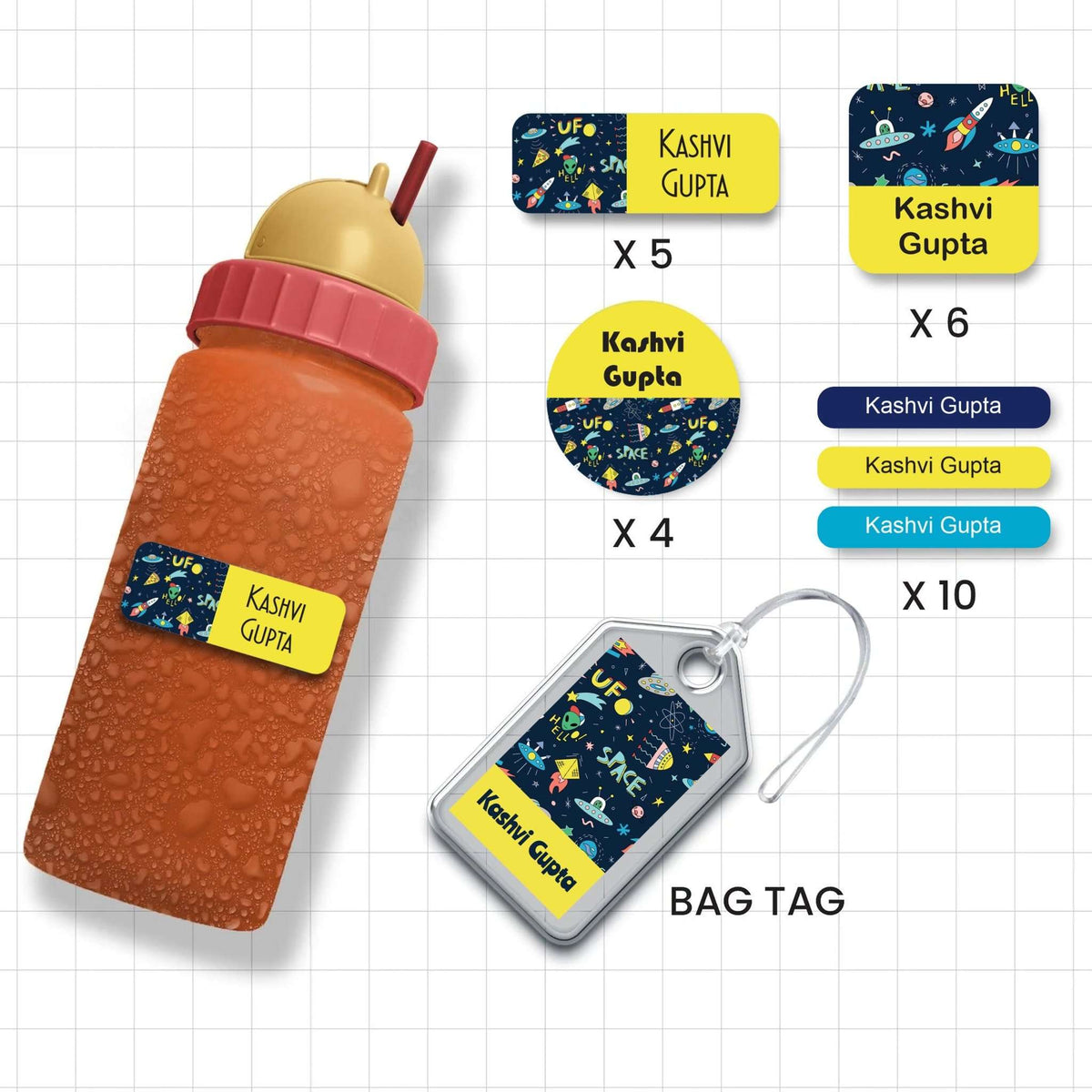 Assorted Waterproof Labels - Space Theme - Chatterbox Labels-Personalised Waterproof Stickers - Opaque