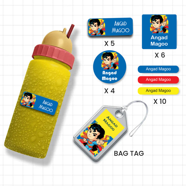 Assorted Shapes Waterproof Labels - Superman Theme