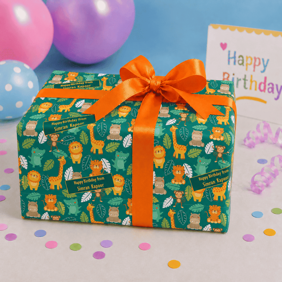 Custom Gift Wrapping Paper for Kids - Safari Snuggles Design - Chatterbox Labels - Wrapping Paper