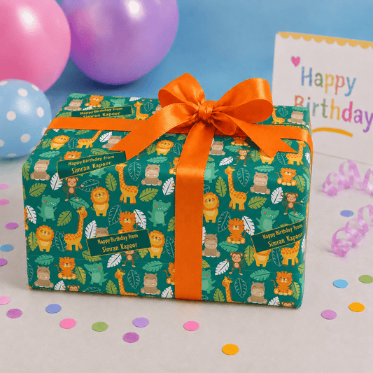Custom Gift Wrapping Paper for Kids - Safari Snuggles Design - Chatterbox Labels - Wrapping Paper