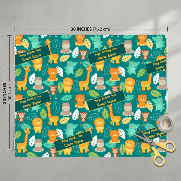 Custom Gift Wrapping Paper for Kids - Safari Snuggles Design - Chatterbox Labels - Wrapping Paper