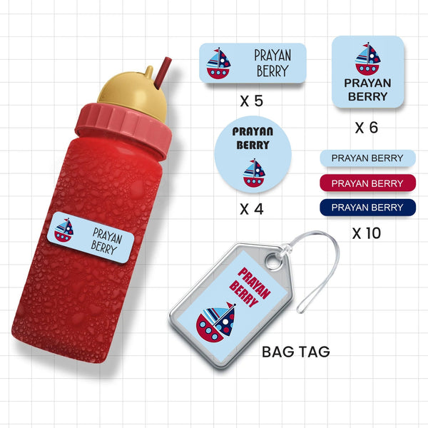 Assorted Shapes Waterproof Labels - Sailor Theme - Chatterbox Labels-Personalised Waterproof Stickers - Opaque