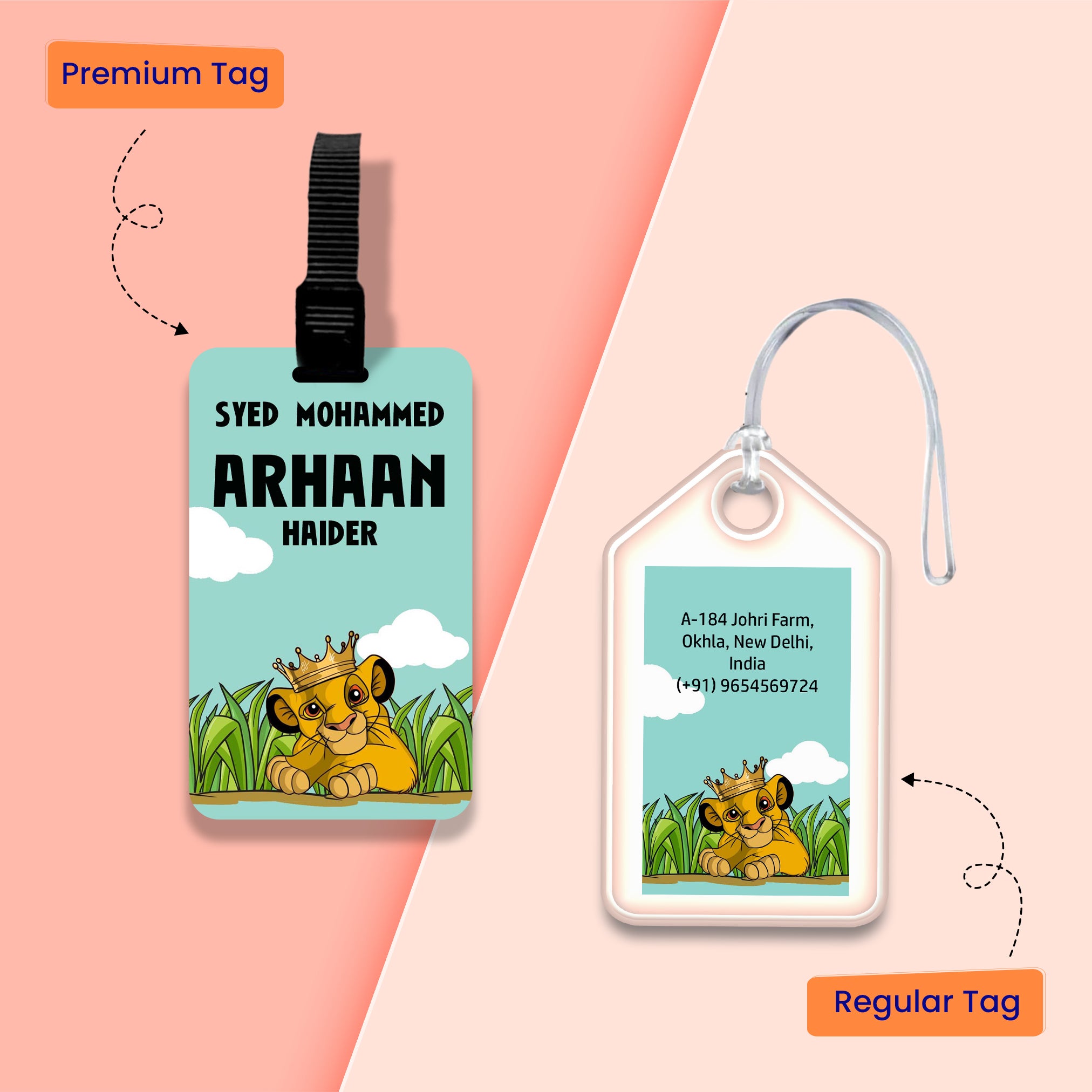 Personalized Bag Tags for Kids - Set of 5 - Simba Design
