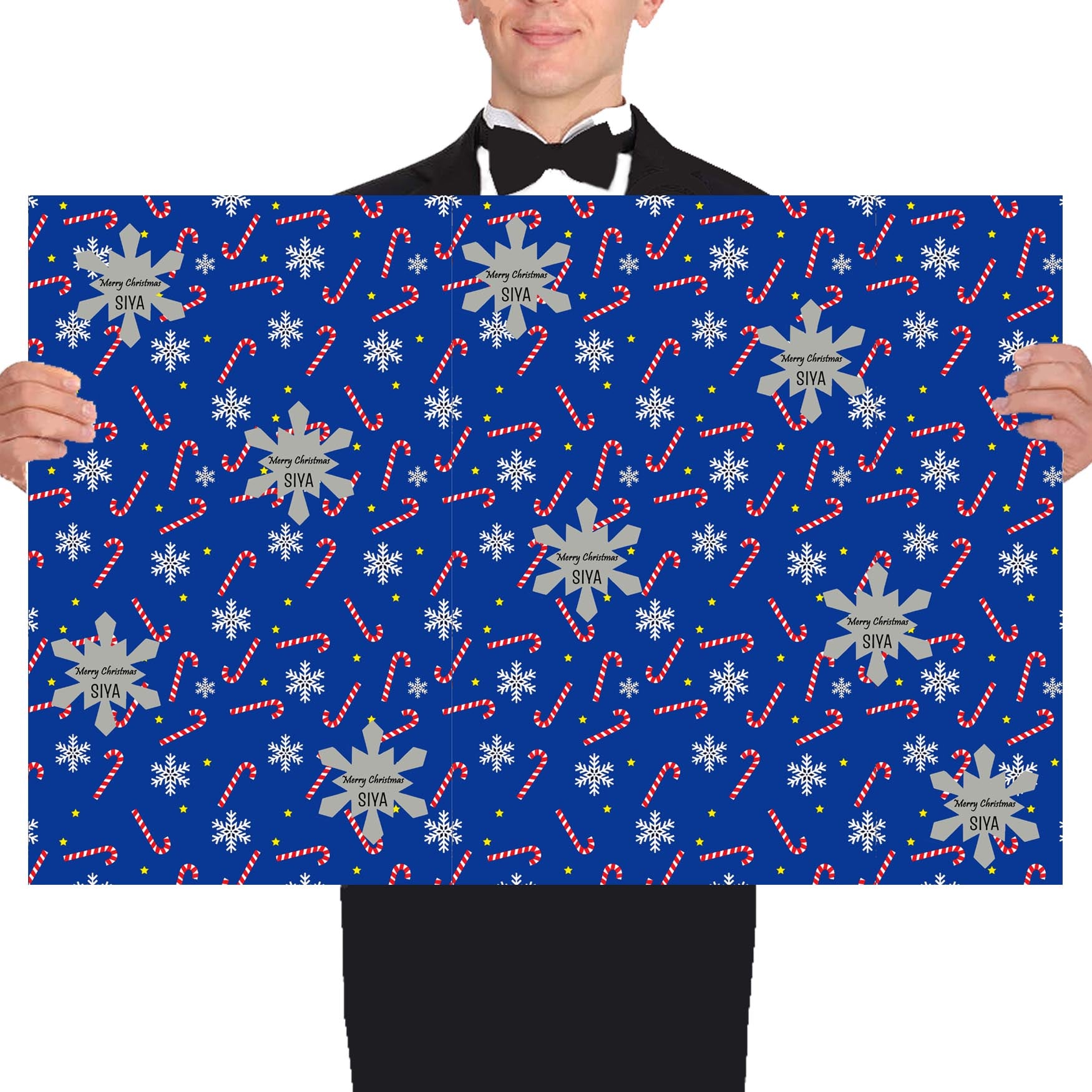Personalised Merry Christmas Gift Wrapping Paper -Snow Flakes Theme - 5 Large Sheets