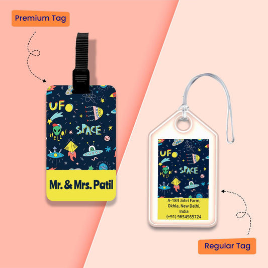 Personalized Bag Tags for Kids - Set of 5 - Spaceship design - Chatterbox Labels - Luggage Tags