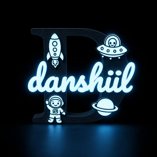 Space Theme Personalised Name Stand Glow In The Dark