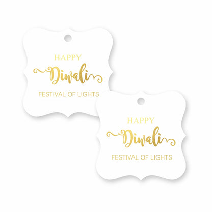 Happy Diwali Die-cut Square Shape Gold Foil Gift Tags