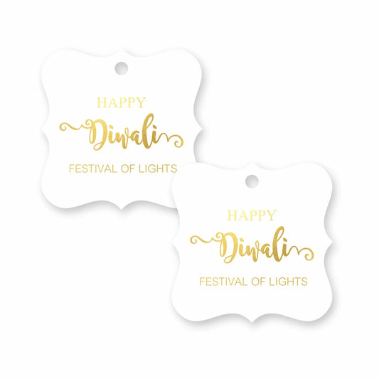 Happy Diwali Die-cut Square Shape Gold Foil Gift Tags