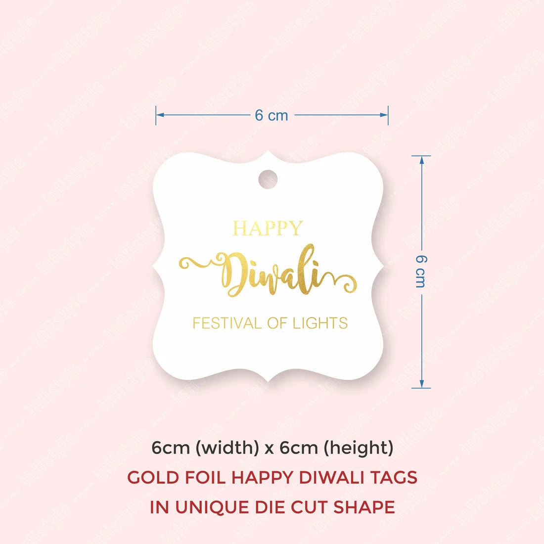 Happy Diwali Die-cut Square Shape Gold Foil Gift Tags