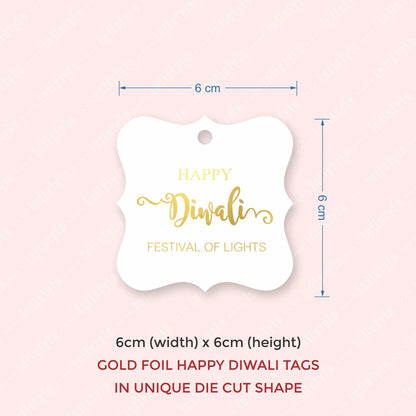 Happy Diwali Die-cut Square Shape Gold Foil Gift Tags