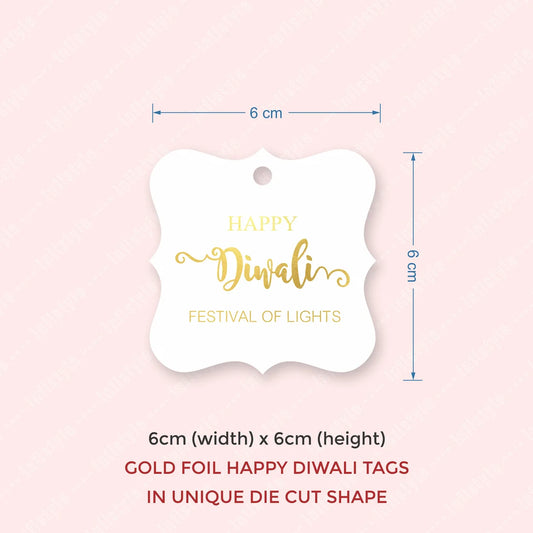 Happy Diwali Die-cut Square Shape Gold Foil Gift Tags