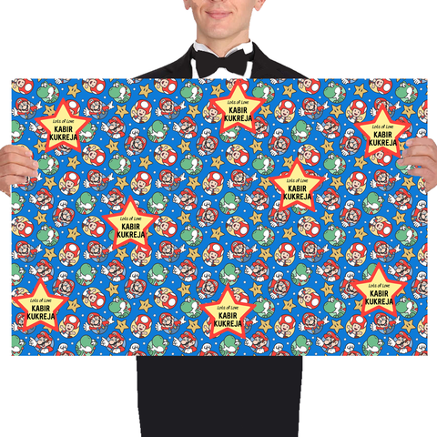 Copy of Personalised Gift Wrapping Paper - Happy Mario Theme -10 Large Sheets Chatterbox Labels