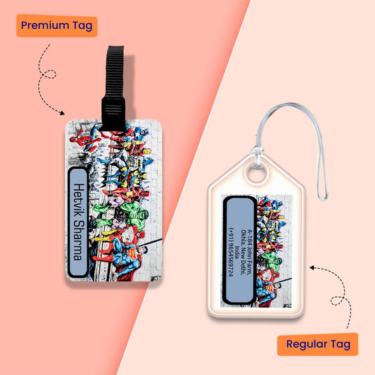 Personalized Bag Tags for Kids - Set of 5 - Superhero Design - Chatterbox Labels - Luggage Tags