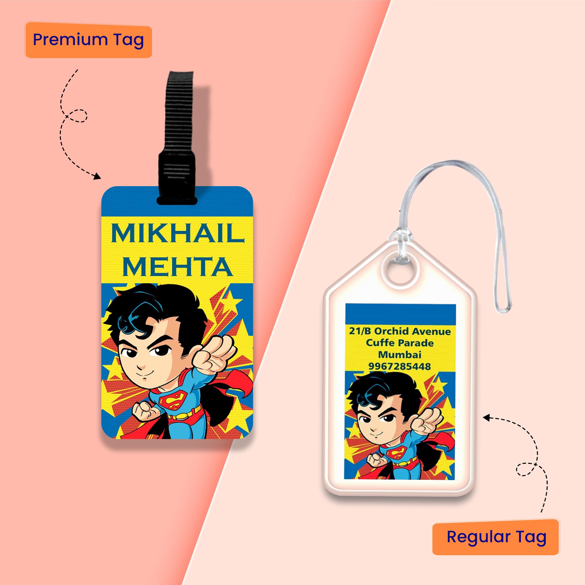 Personalized Bag Tags for Kids - Set of 5 - Superman Design