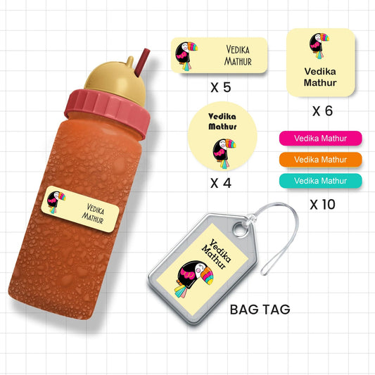 Assorted Shapes Waterproof Labels - Toucan Theme - Chatterbox Labels-Personalised Waterproof Stickers - Opaque