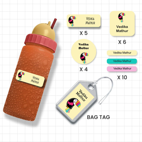 Assorted Shapes Waterproof Labels - Toucan Theme - Chatterbox Labels - Personalised Waterproof Stickers - Opaque