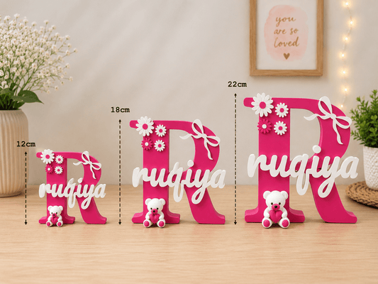 Floral Theme Personalised 3D Printed Stand with Teddy Charm - Chatterbox Labels-3D Printed Gifts