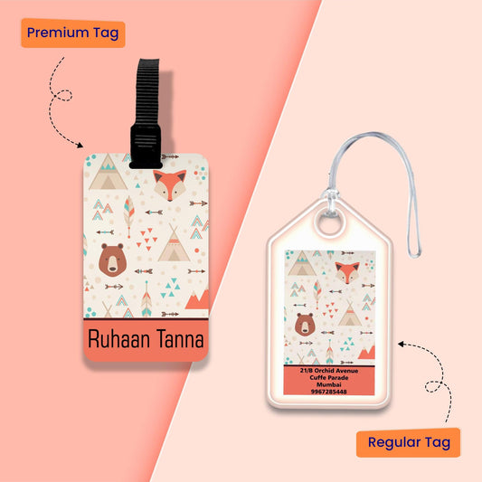 Personalized Bag Tags for Kids - Set of 5 - Teepee Design - Chatterbox Labels - Luggage Tags