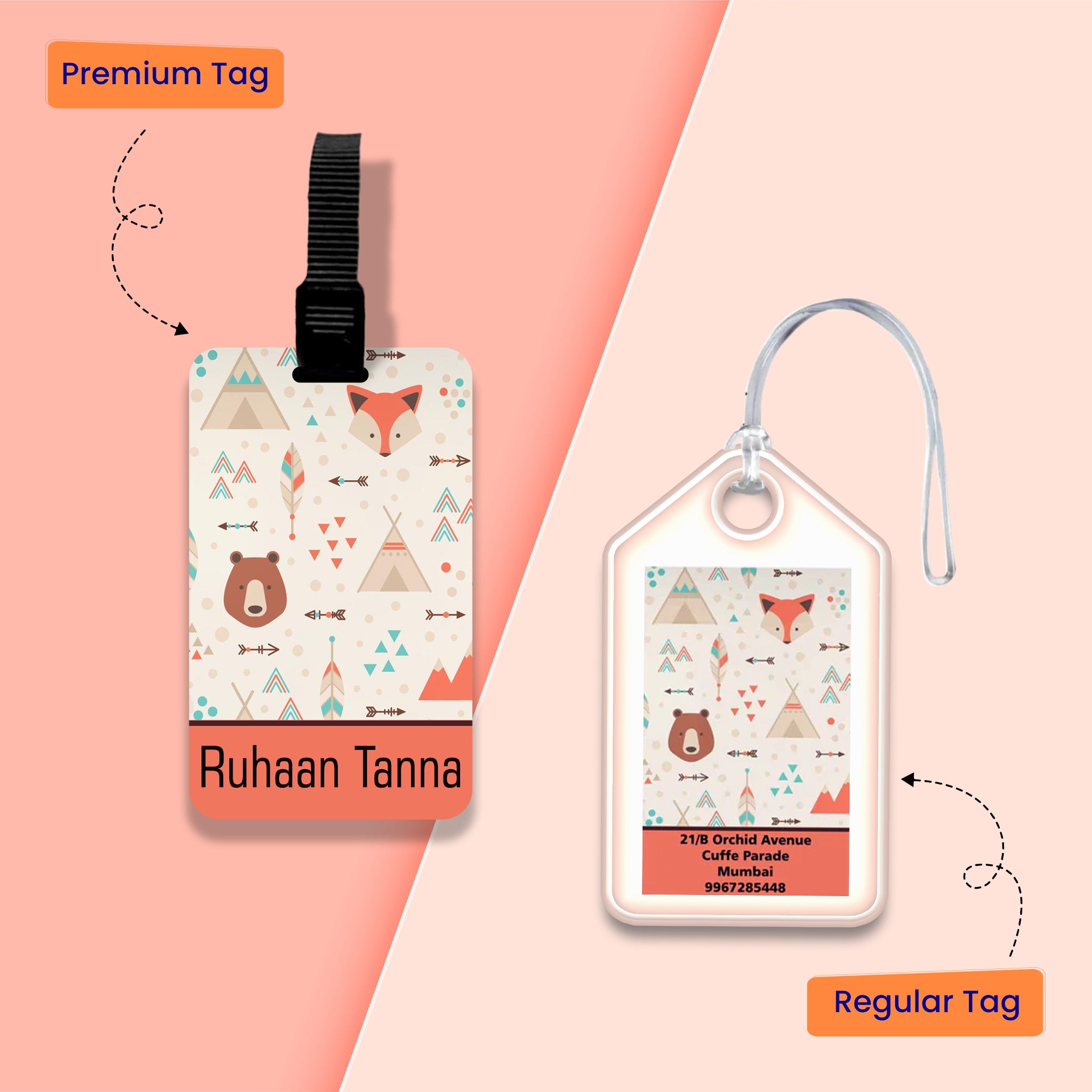 Personalized Bag Tags for Kids - Set of 5 - Teepee Design