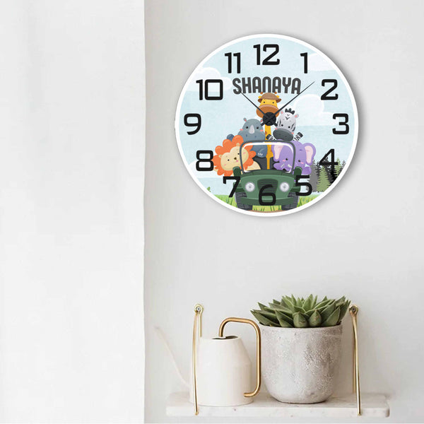 Personalised Wall Clock - Tic Tock Safari Chatterbox Labels