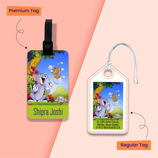 Personalized Bag Tags for Kids - Set of 5 - Tom & Jerry Design - Chatterbox Labels - Bag Tags