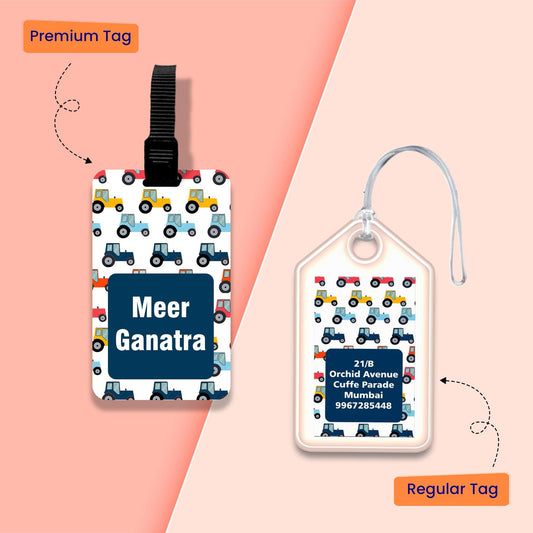 Personalized Bag Tags for Kids - Set of 5 - Tractor Design - Chatterbox Labels - Bag Tags