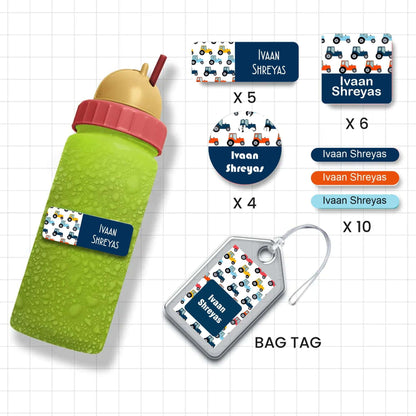 Assorted Shapes Waterproof Labels - Tractor Design - Chatterbox Labels-Personalised Waterproof Stickers - Opaque
