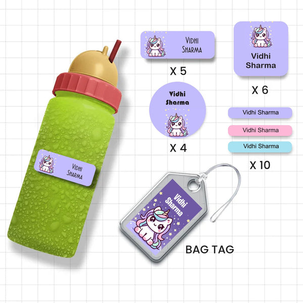 Assorted Shapes Waterproof Labels - Unicorn Design - Chatterbox Labels - Personalised Waterproof Stickers - Opaque