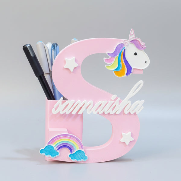 Personalised Name Stand & Pen Holder Unicorn Theme