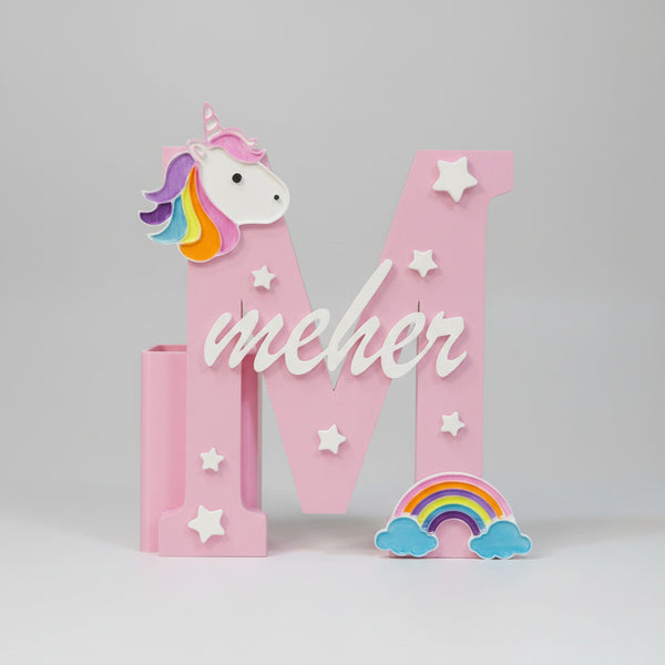 Personalised Name Stand & Pen Holder Unicorn Theme