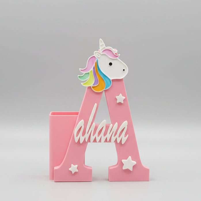 Personalised Name Stand & Pen Holder Unicorn Theme - Chatterbox Labels-3D Printed Gifts