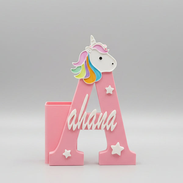 Personalised Name Stand & Pen Holder Unicorn Theme