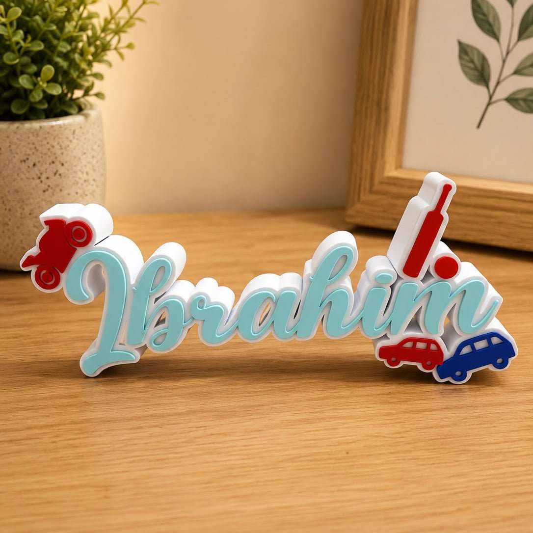 Personalised Sports & Wheels Name Stand - Chatterbox Labels-3D Printed Gifts