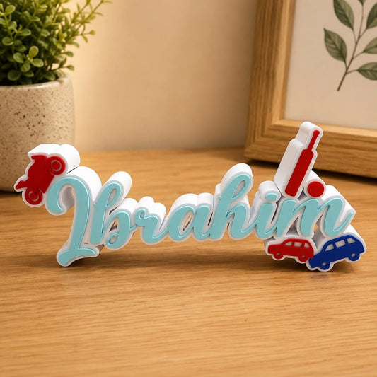 Personalised Sports & Wheels Name Stand - Chatterbox Labels-3D Printed Gifts