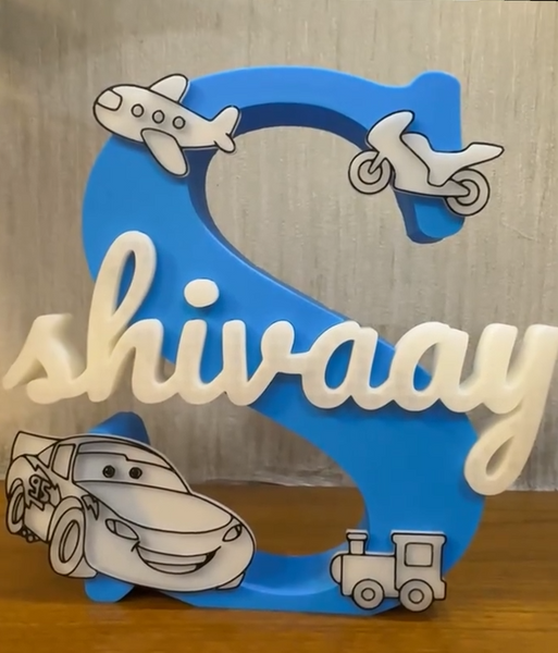 Vehicles Theme Personalised 3D Printed Name Stand Glow in the Dark