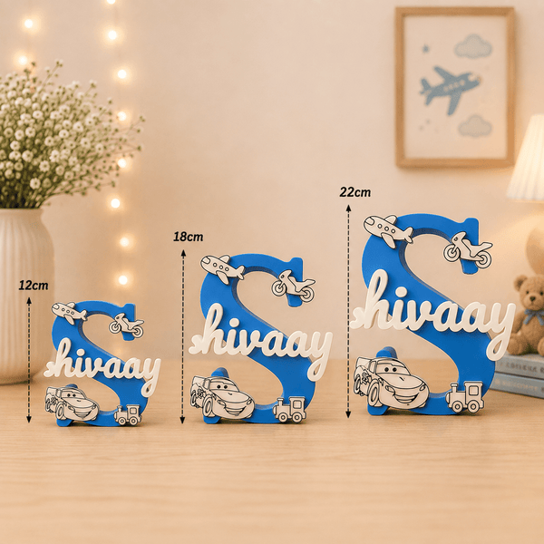 Vehicles Theme Personalised 3D Printed Name Stand Glow in the Dark - Chatterbox Labels-3D Printed Gifts