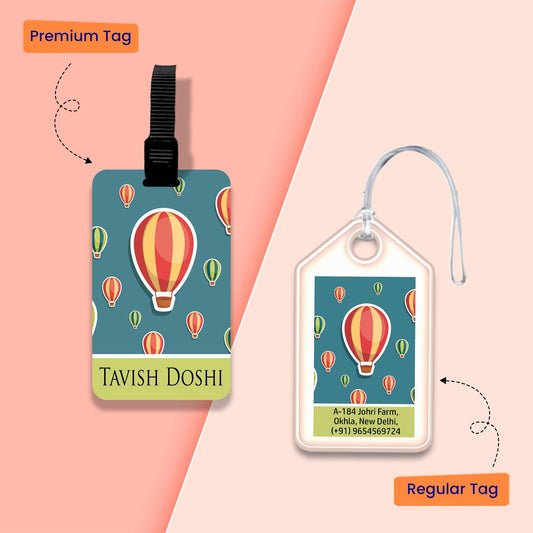 Personalized Bag Tags for Kids - Set of 5 - Vintage Hot Air Balloon Design - Chatterbox Labels - Bag Tags