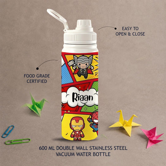 Personalised Insulated Stainless Steel Bottle – 600 ML - Super Hero - Chatterbox Labels-Water Bottle