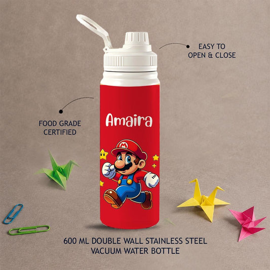 Personalised Insulated Stainless Steel Bottle – 600 ML - Mario Design - Chatterbox Labels-Water Bottle